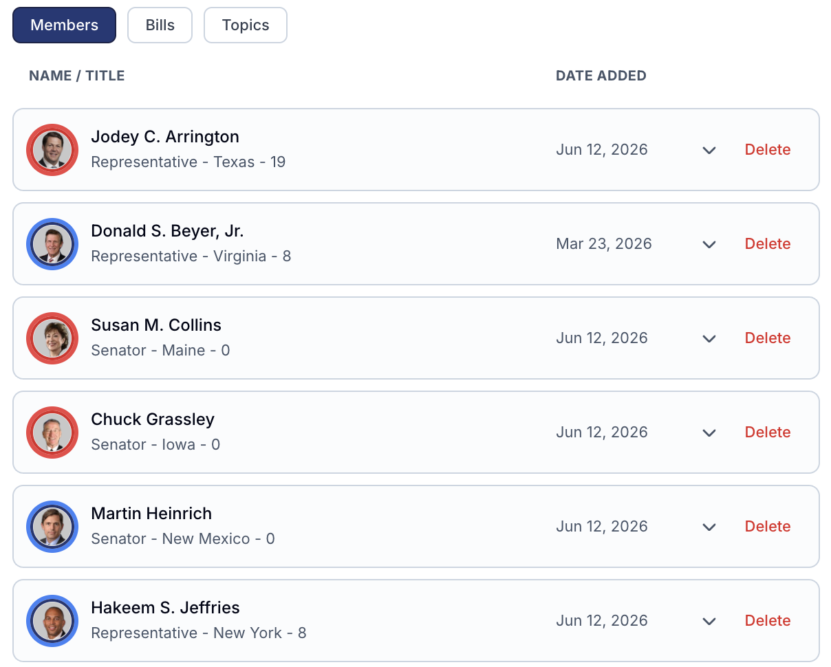 PolicyStream favorites list