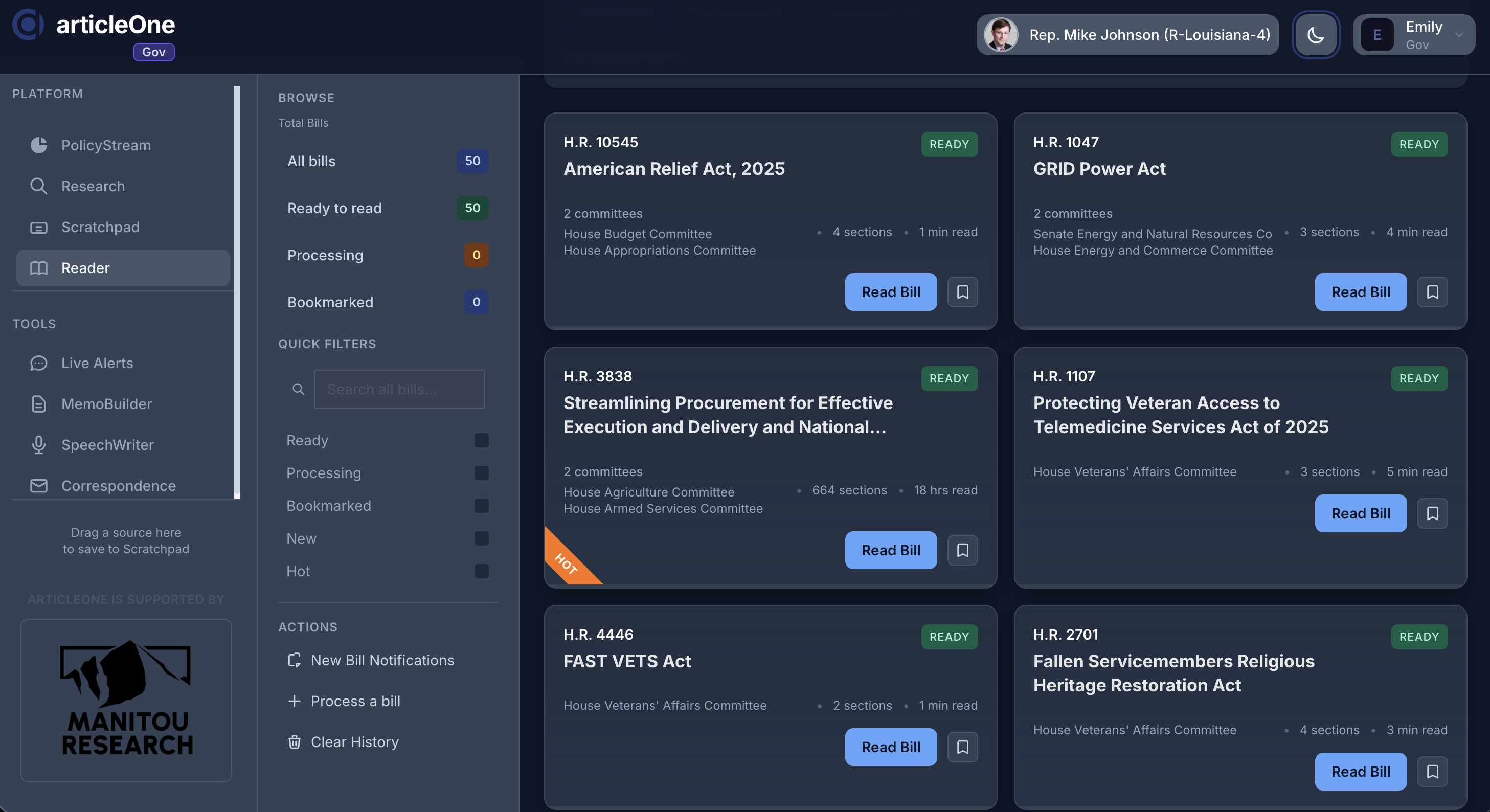 articleOne Platform Dark Mode